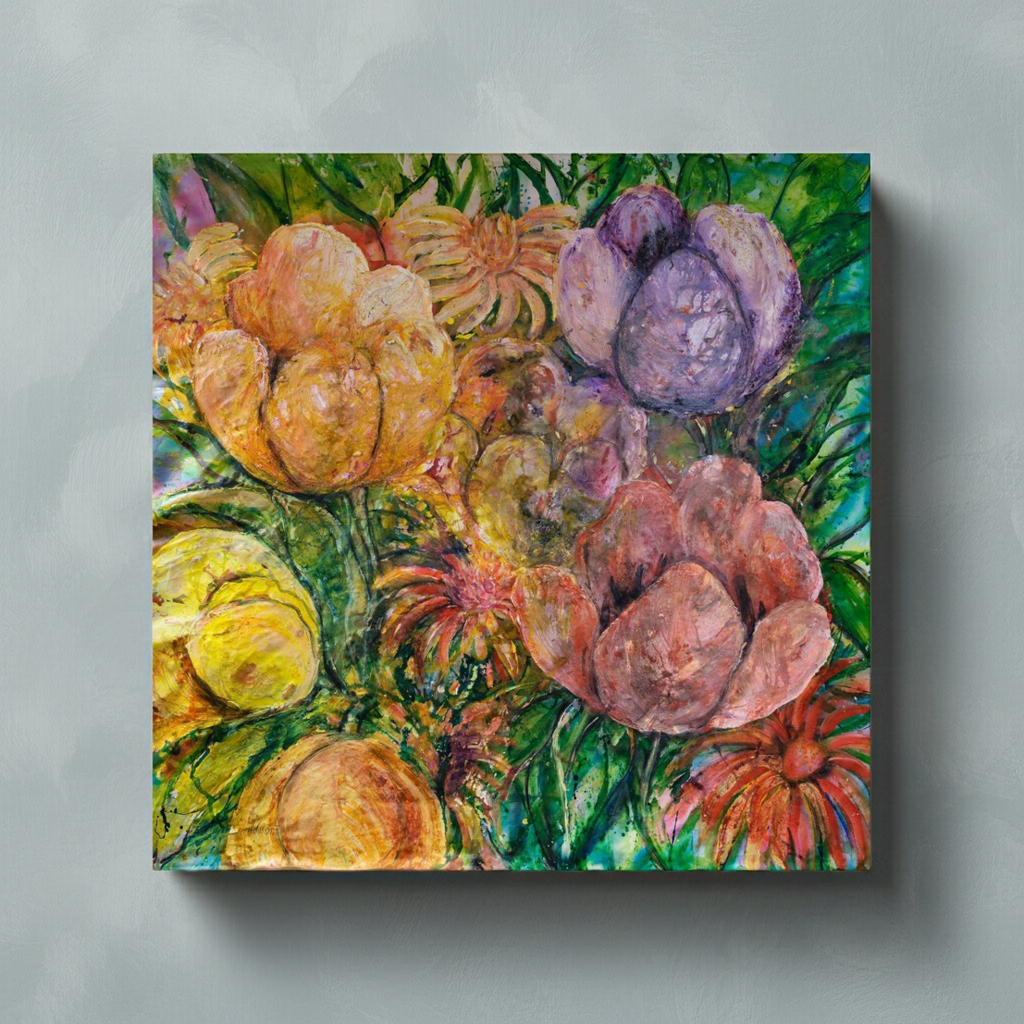 Abstrakt blomsterkonst – färgsprakande tryck på canvas