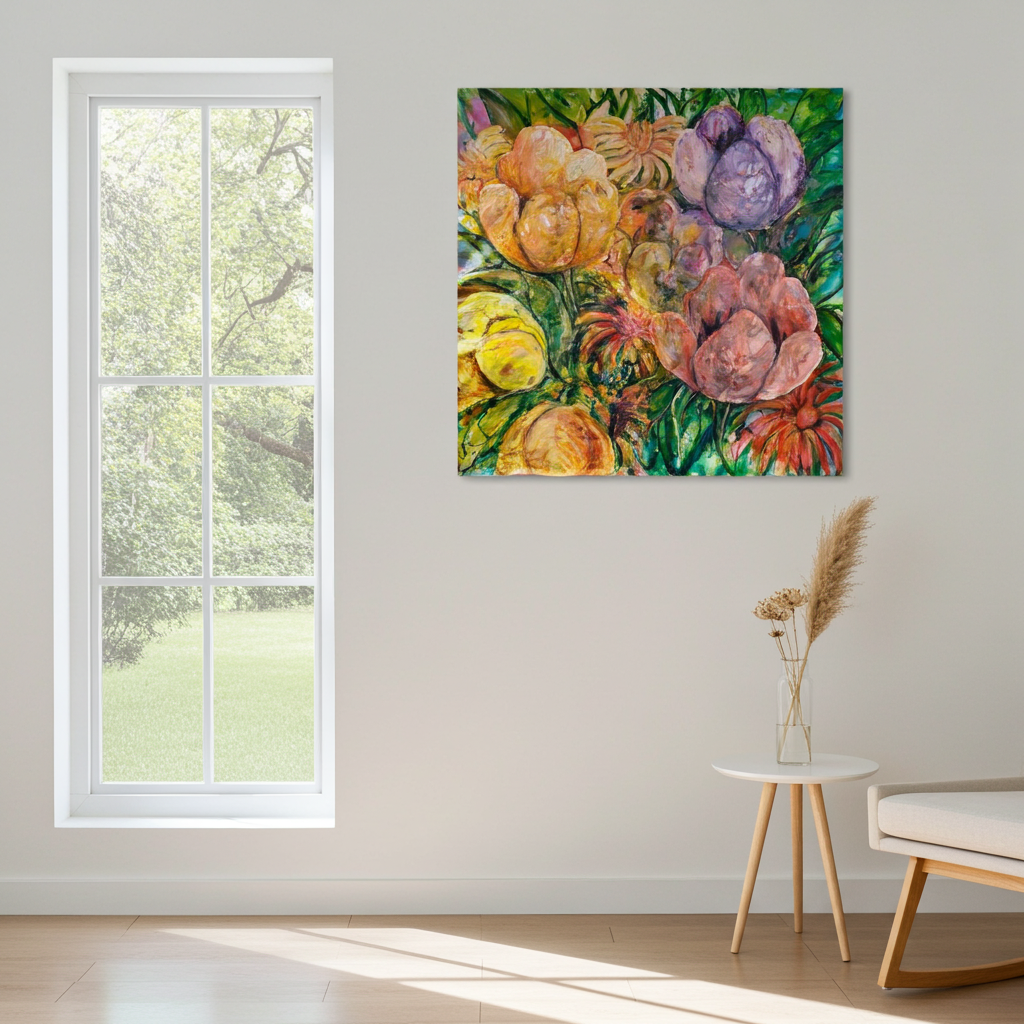 Abstrakt blomsterkonst – färgsprakande tryck på canvas