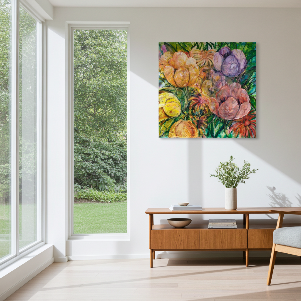 Abstrakt blomsterkonst – färgsprakande tryck på canvas