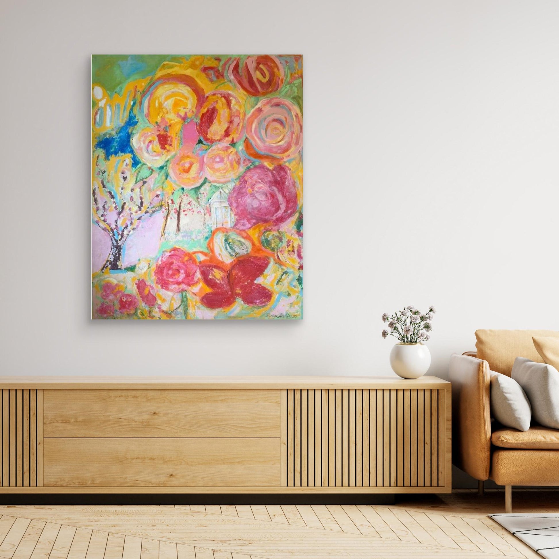 När trädgården sjunger – konsttryck på canvas efter originalmålning