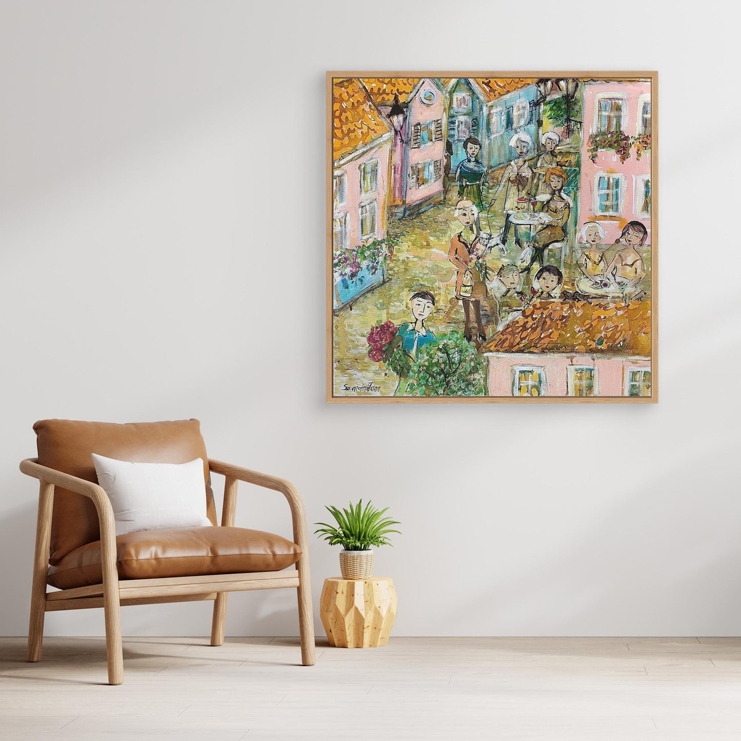 Småstadsliv - Konsttryck på canvasduk