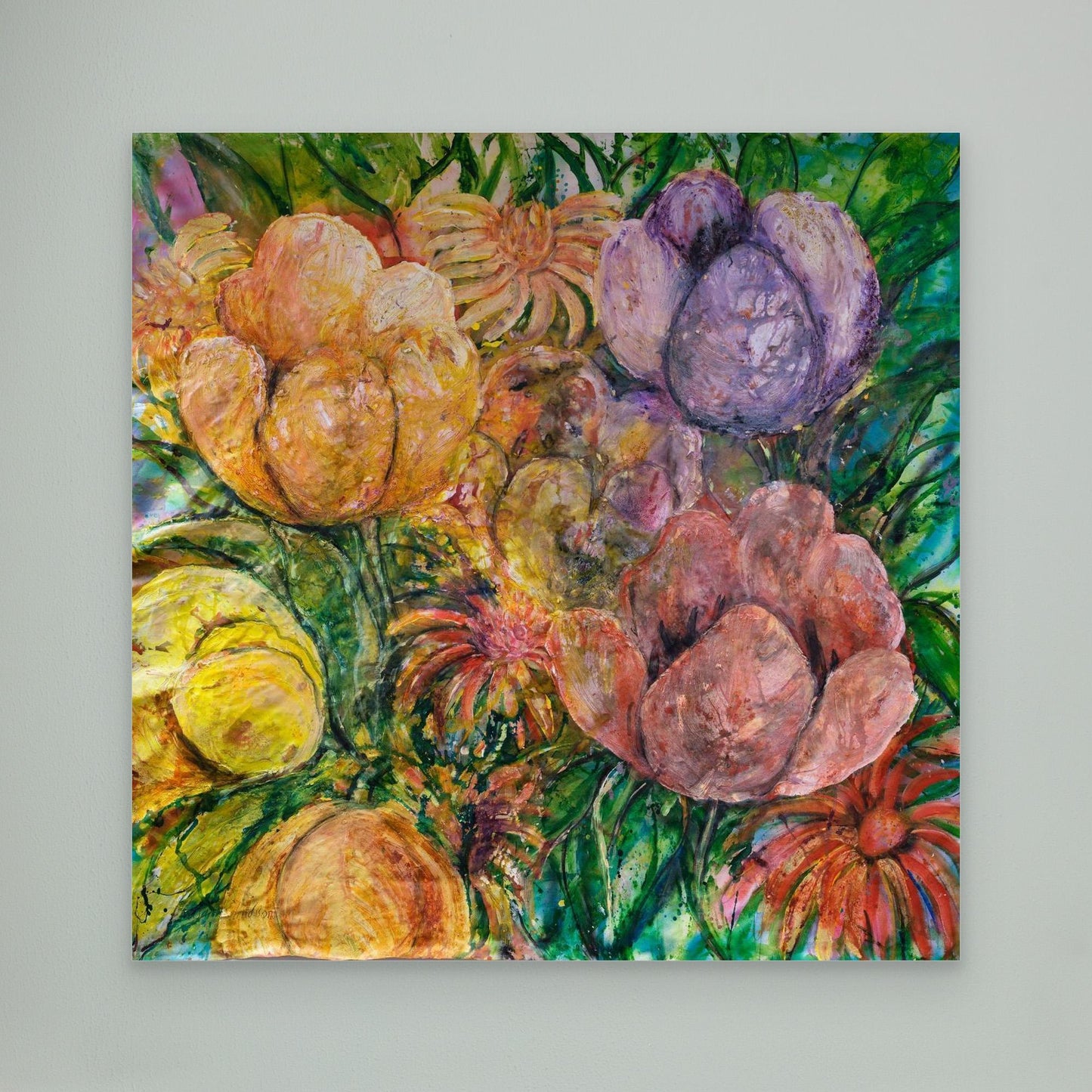 Abstrakt blomsterkonst – färgsprakande tryck på canvas