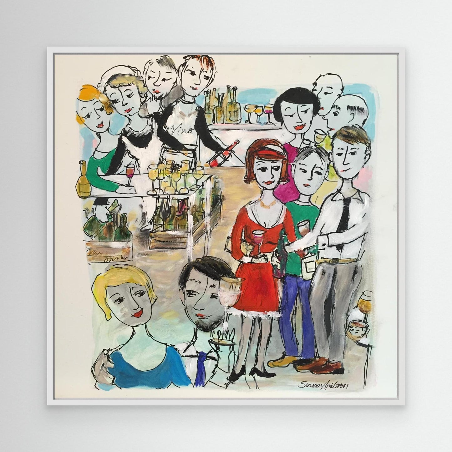 Konsttryck på duk - Vinprovning i färg och glädje