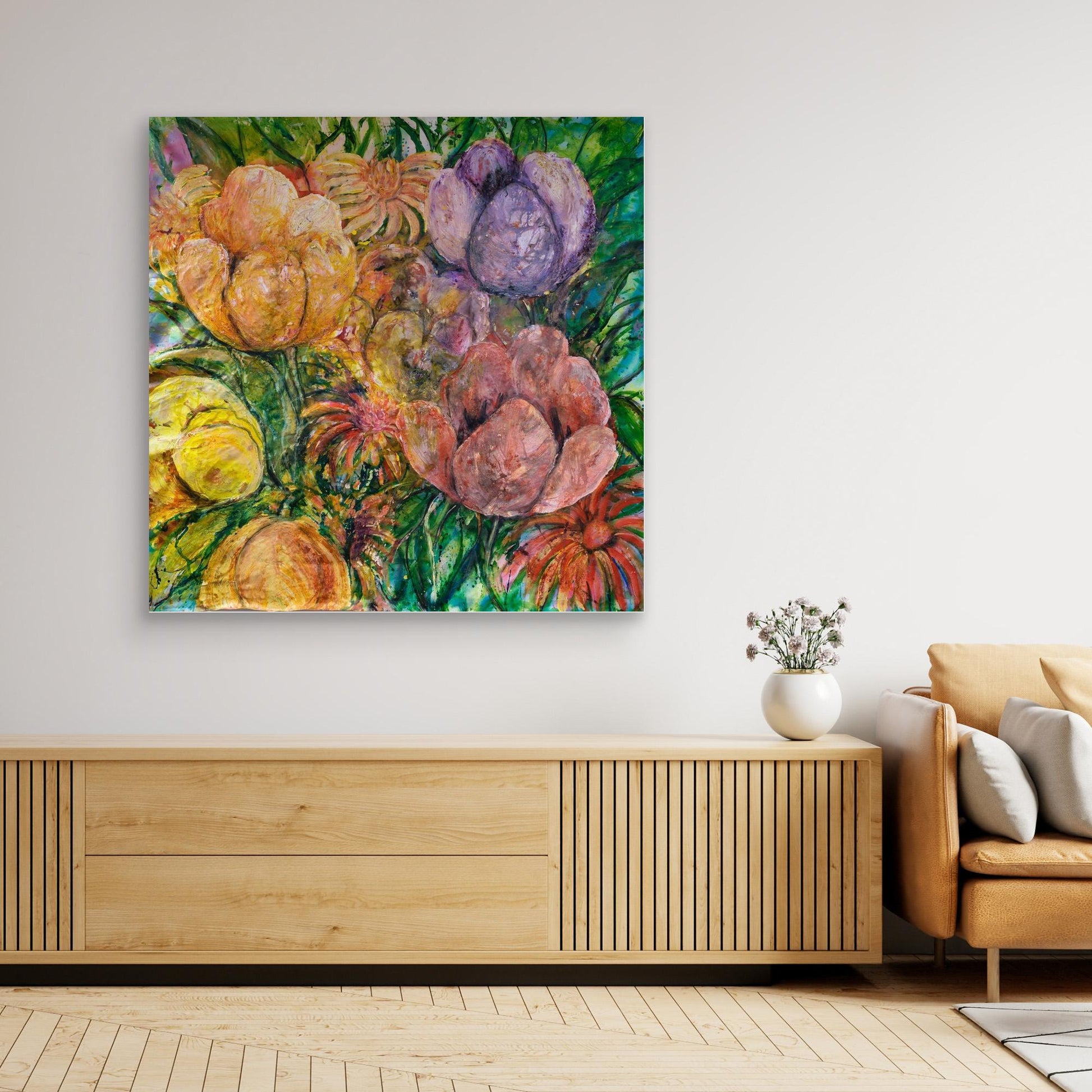 Abstrakt blomsterkonst – färgsprakande tryck på canvas