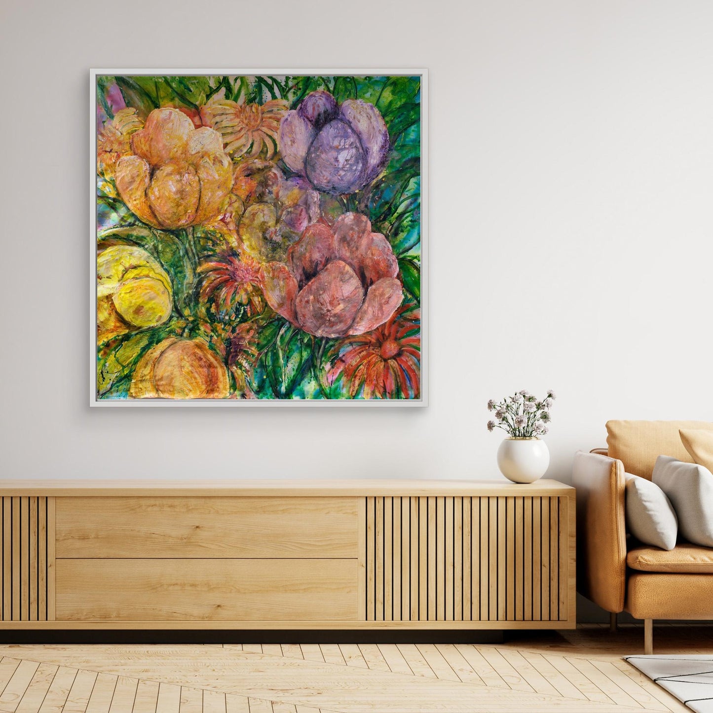 Abstrakt blomsterkonst – färgsprakande tryck på canvas