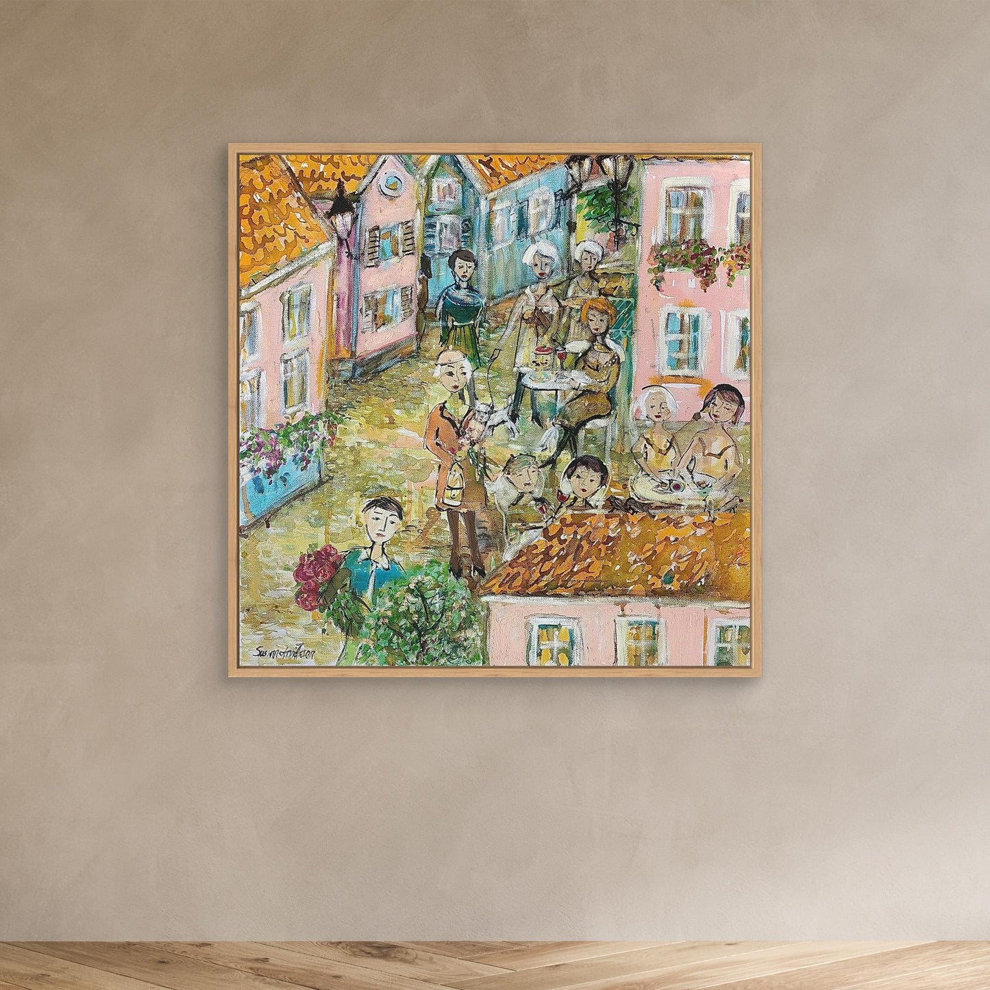 Småstadsliv - Konsttryck på canvasduk