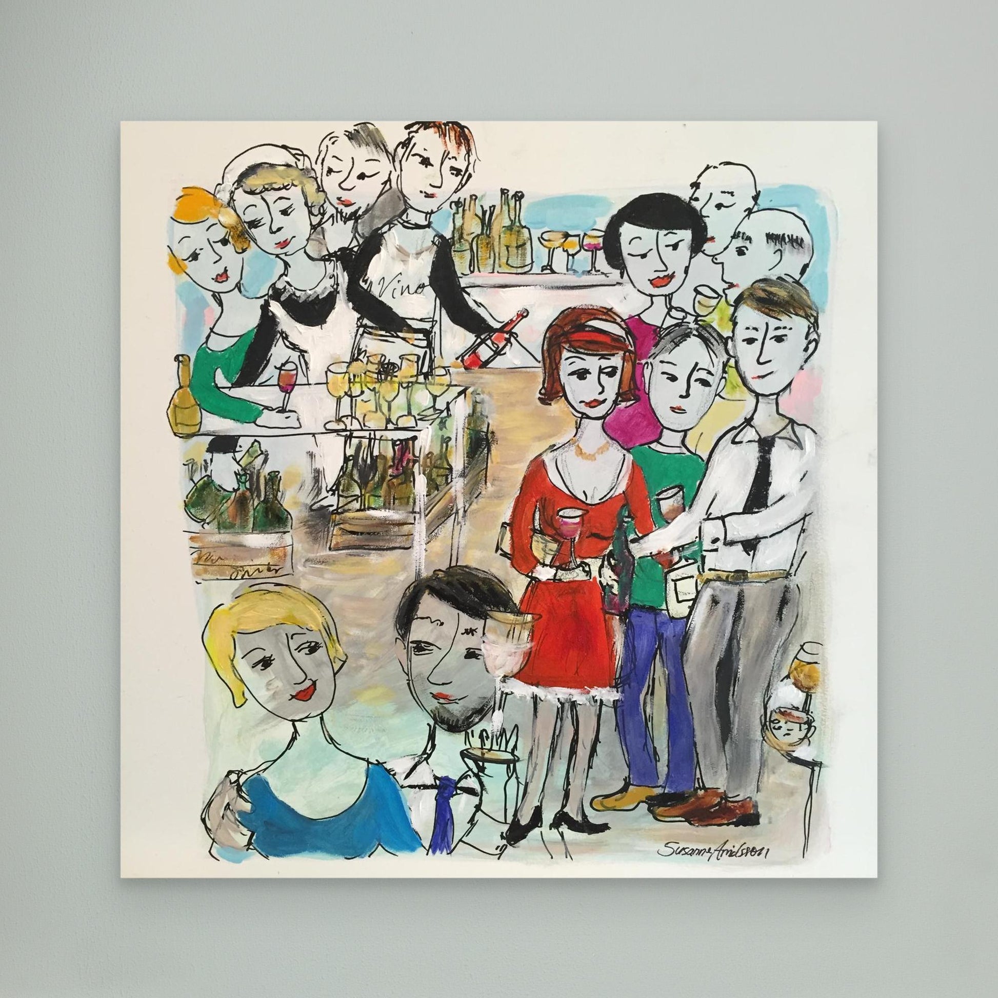 Konsttryck på duk - Vinprovning i färg och glädje