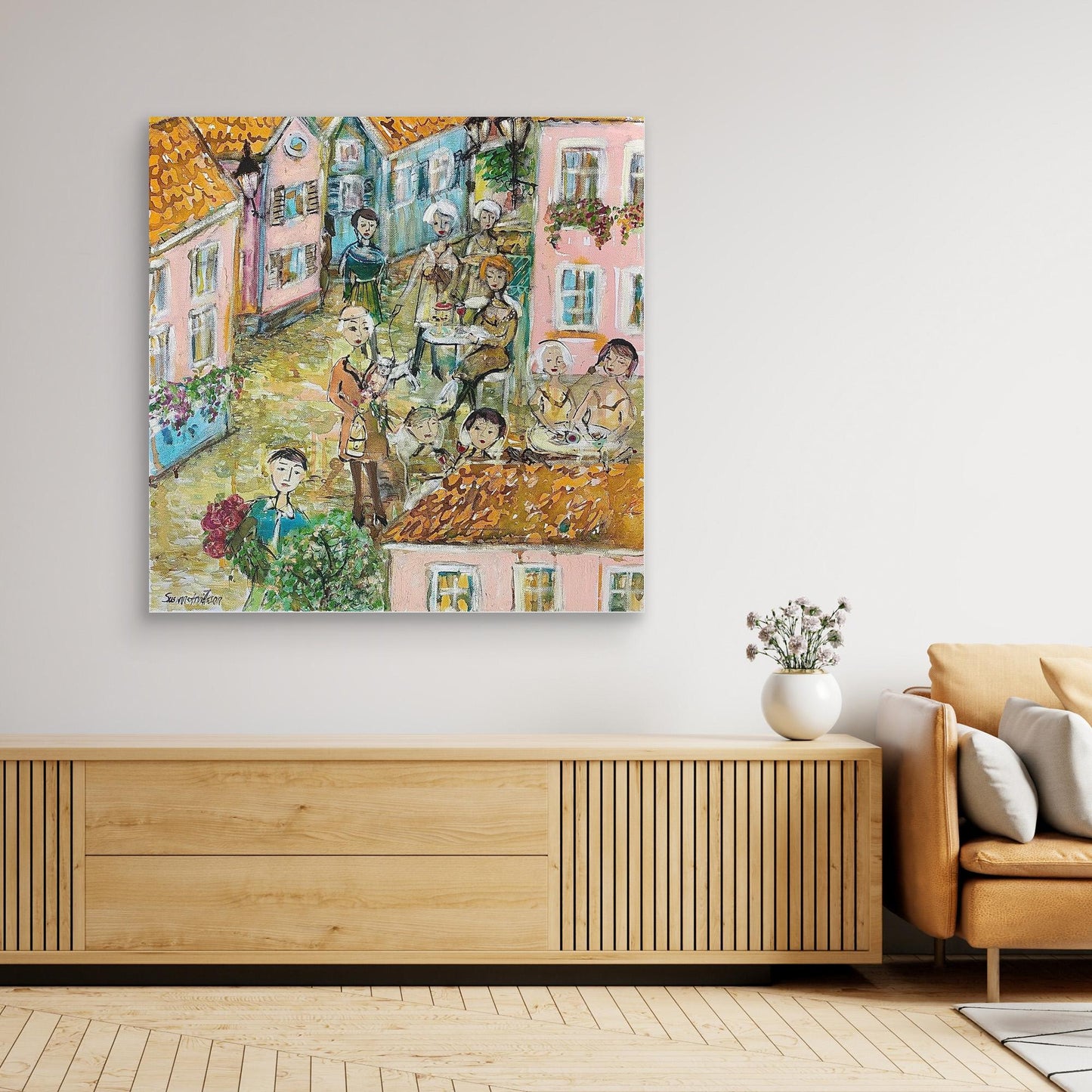 Småstadsliv - Konsttryck på canvasduk