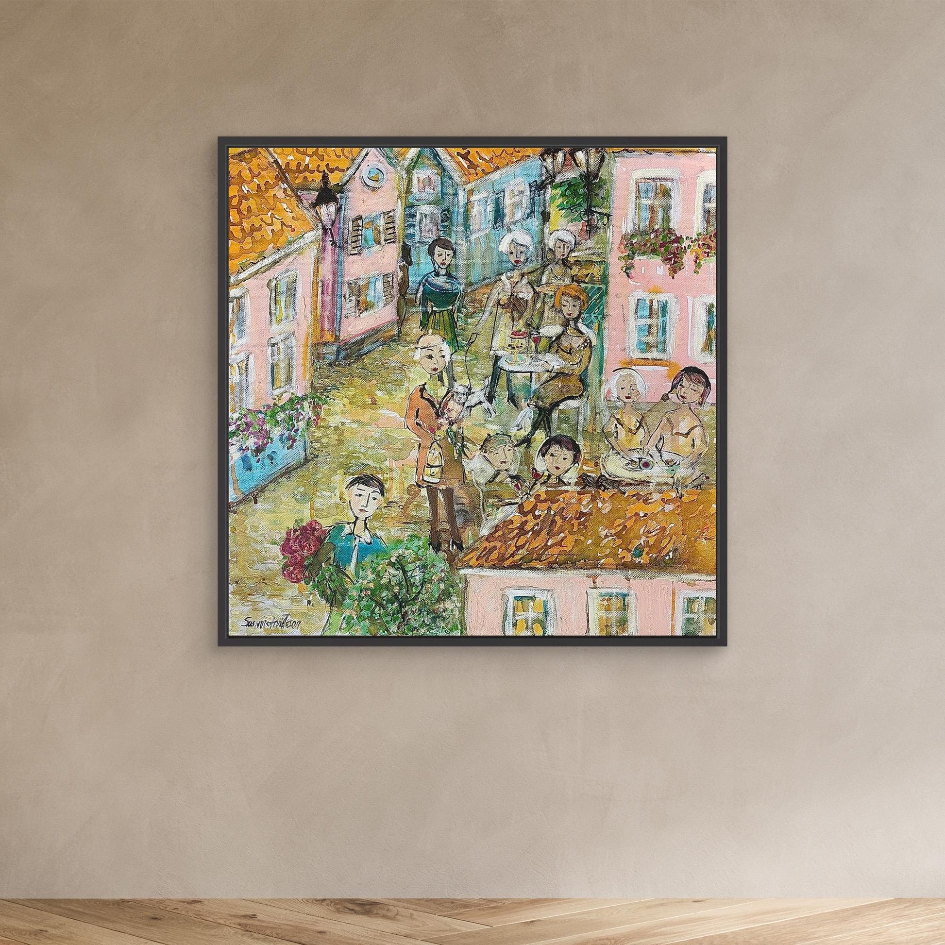 Småstadsliv - Konsttryck på canvasduk