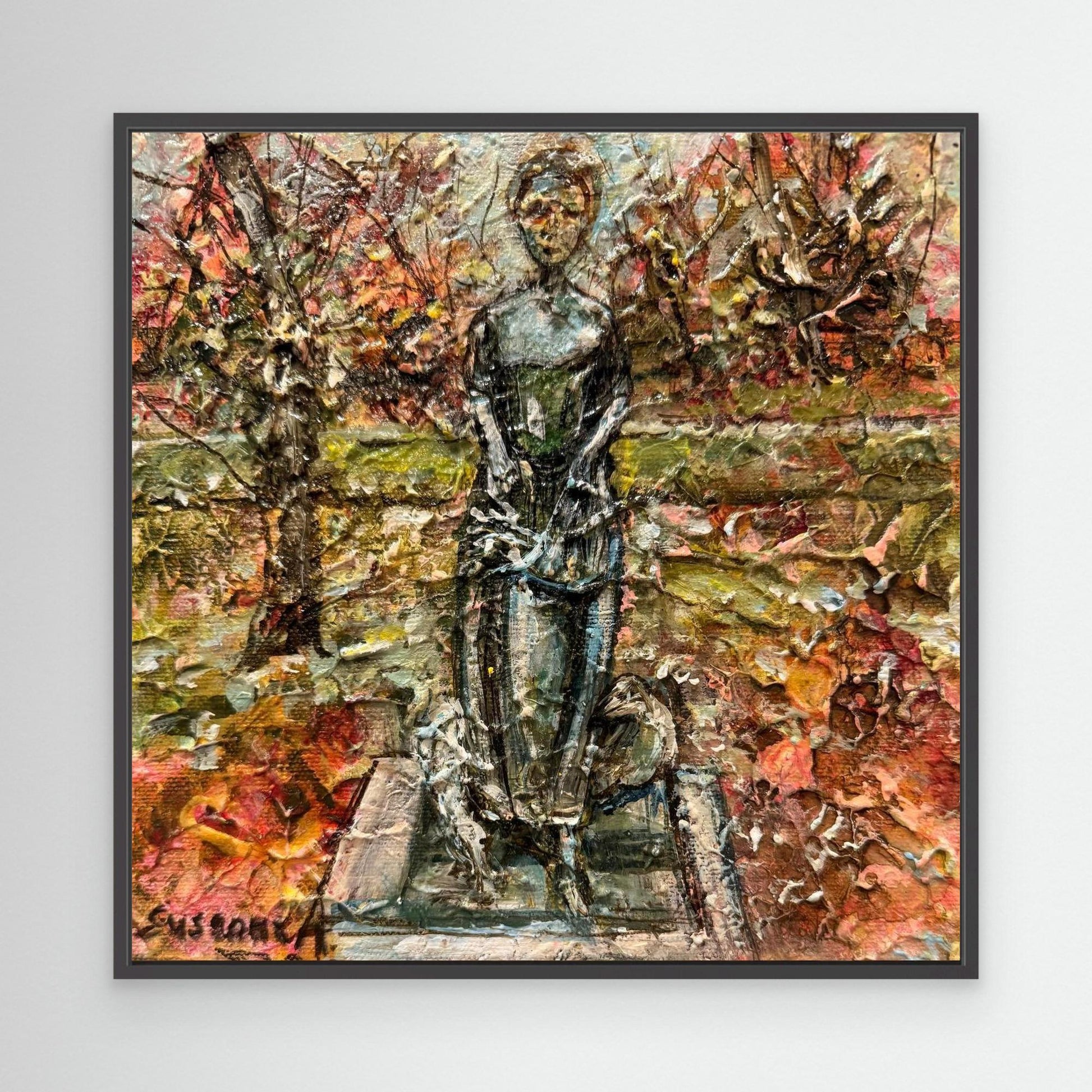 Konsttryck ”Kajsa Warg” av Susanne Arvidsson upphängt på vägg