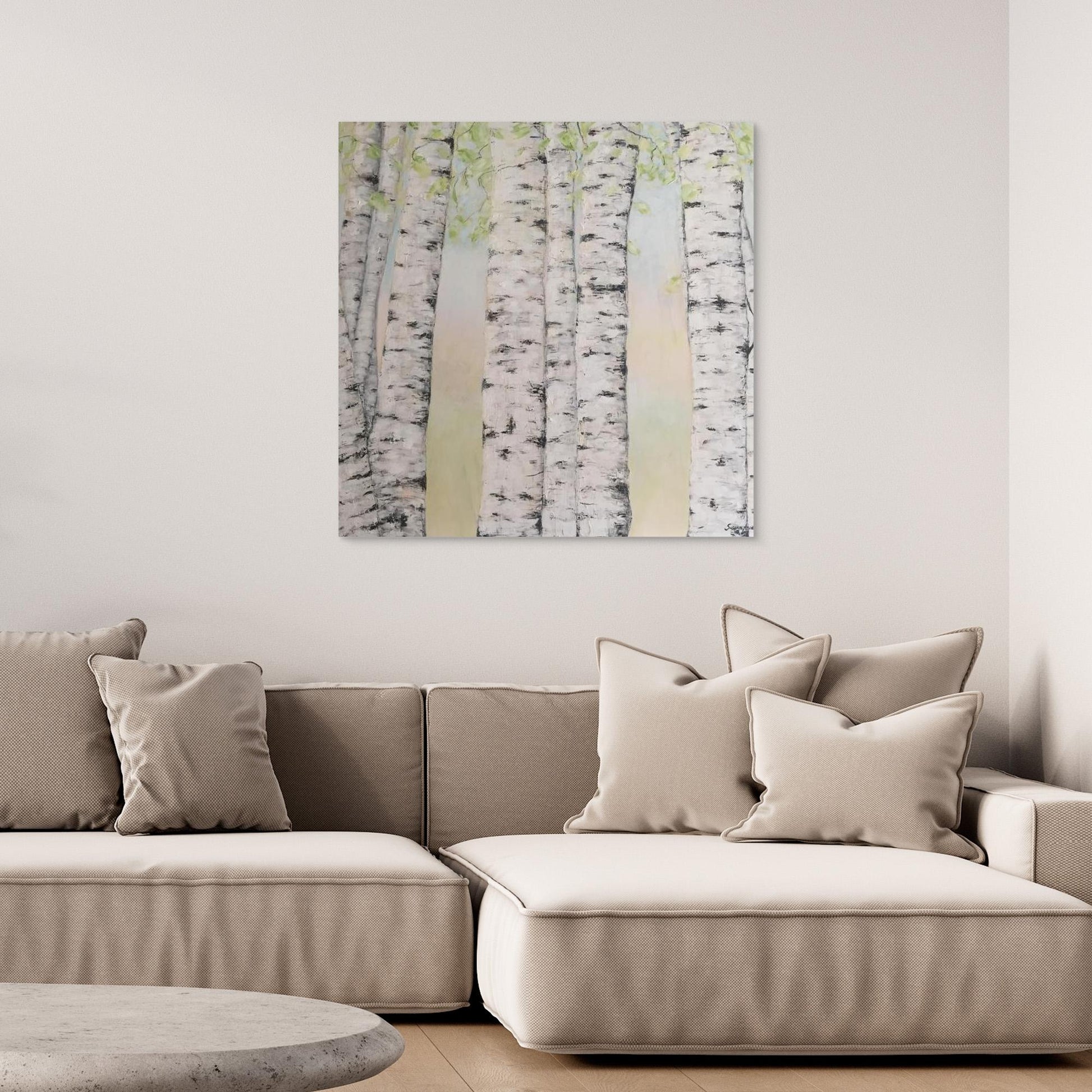 Björkar – konsttryck på canvas med nordisk ro och stillhet