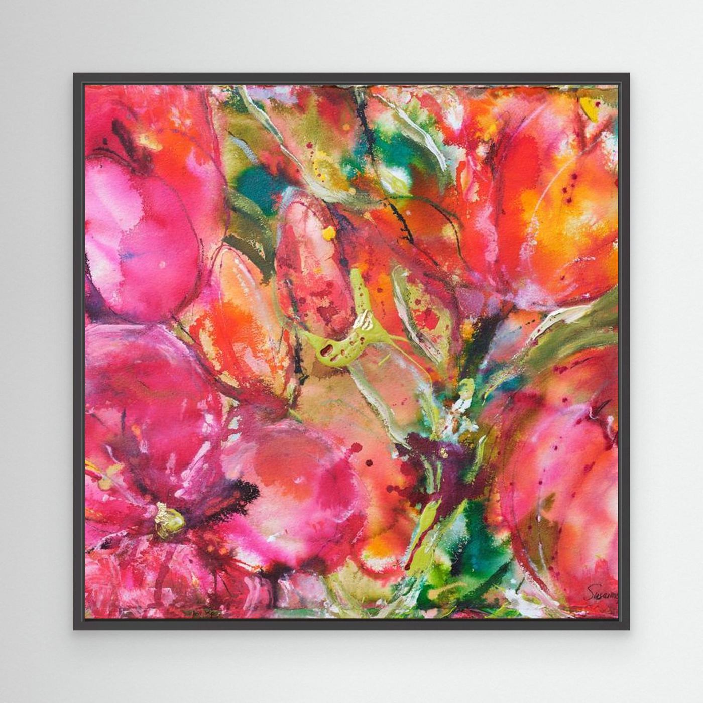 Tryck på Canvas med ram - Blomsterflöde
