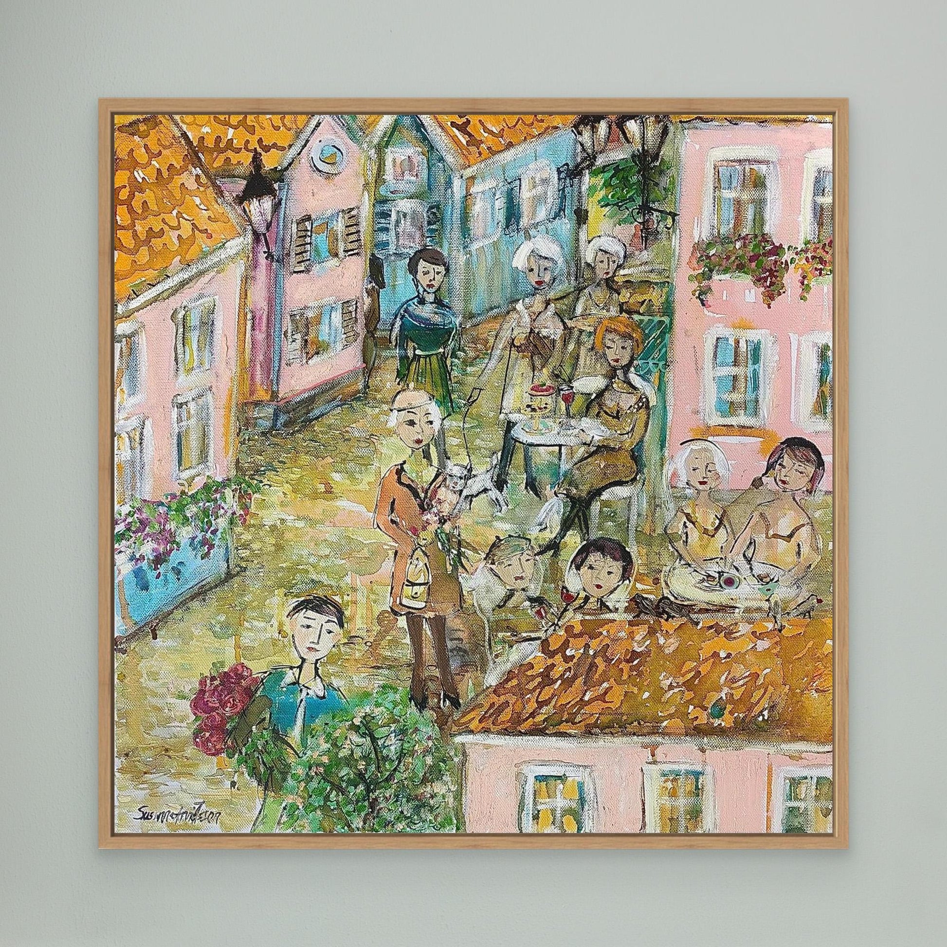 Småstadsliv - Konsttryck på canvasduk