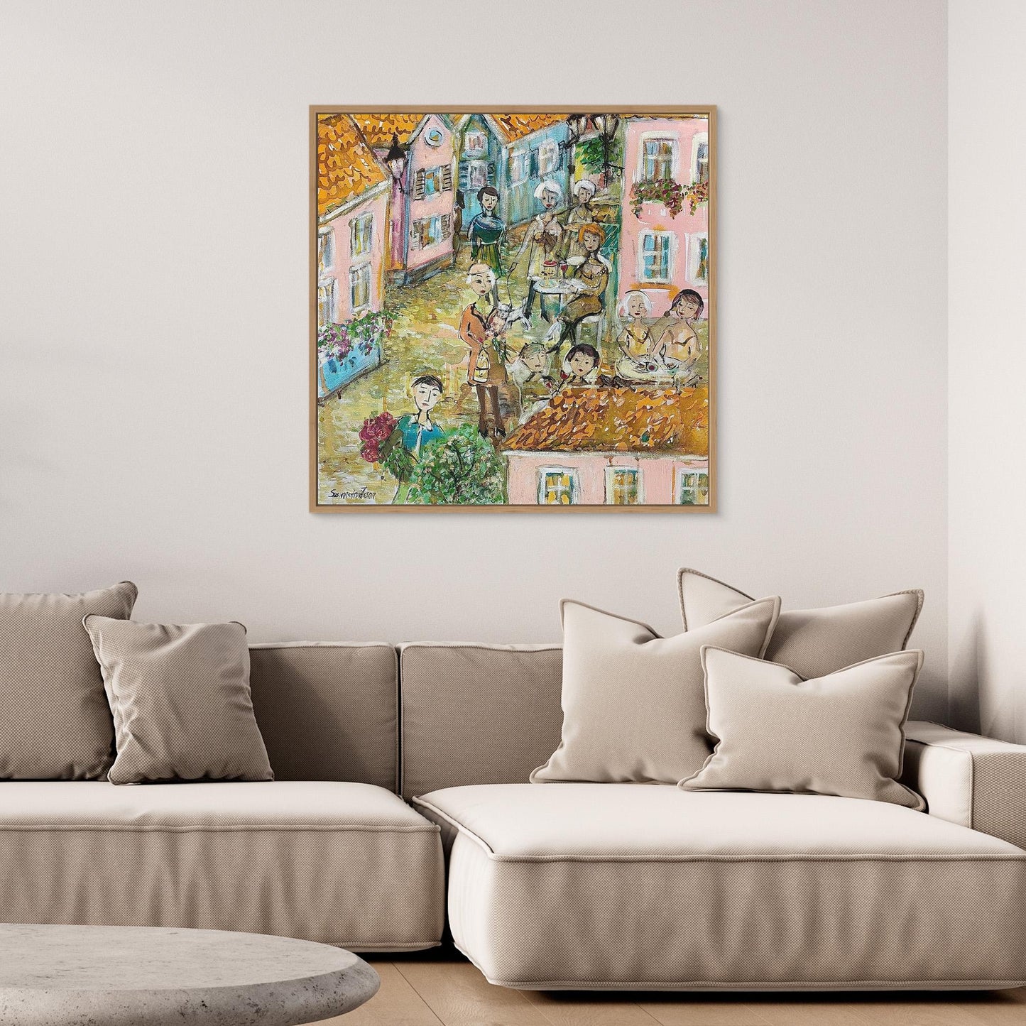 Småstadsliv - Konsttryck på canvasduk