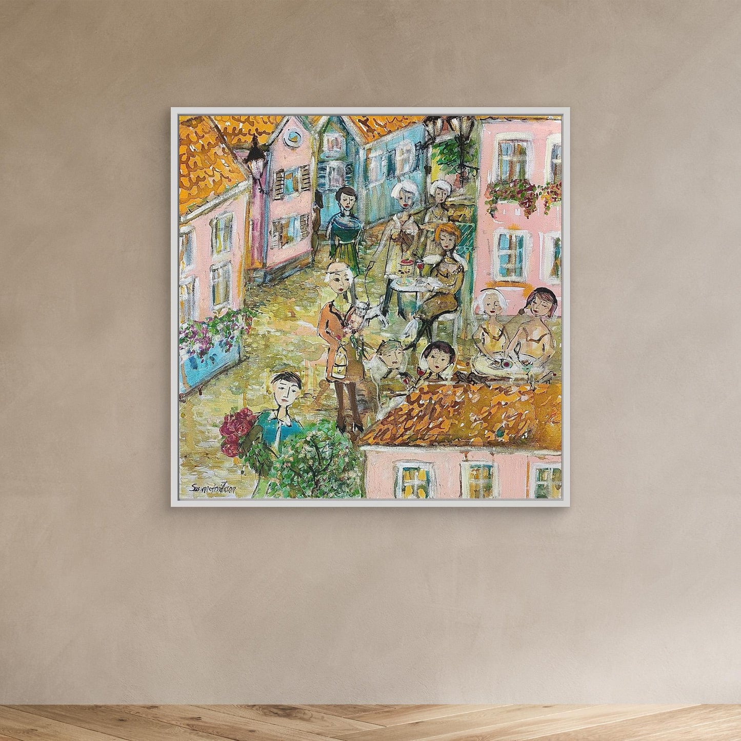 Småstadsliv - Konsttryck på canvasduk