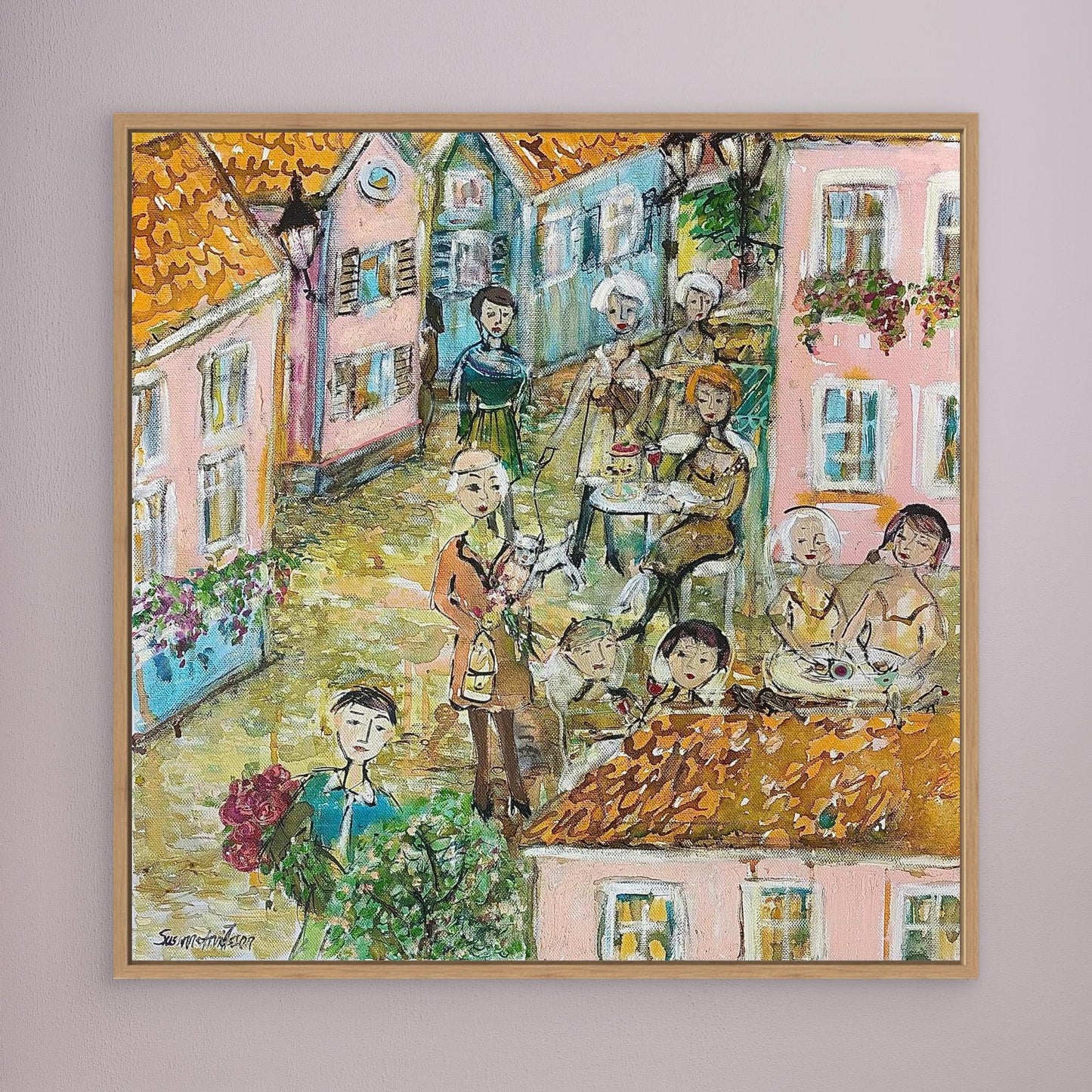 Småstadsliv - Konsttryck på canvasduk