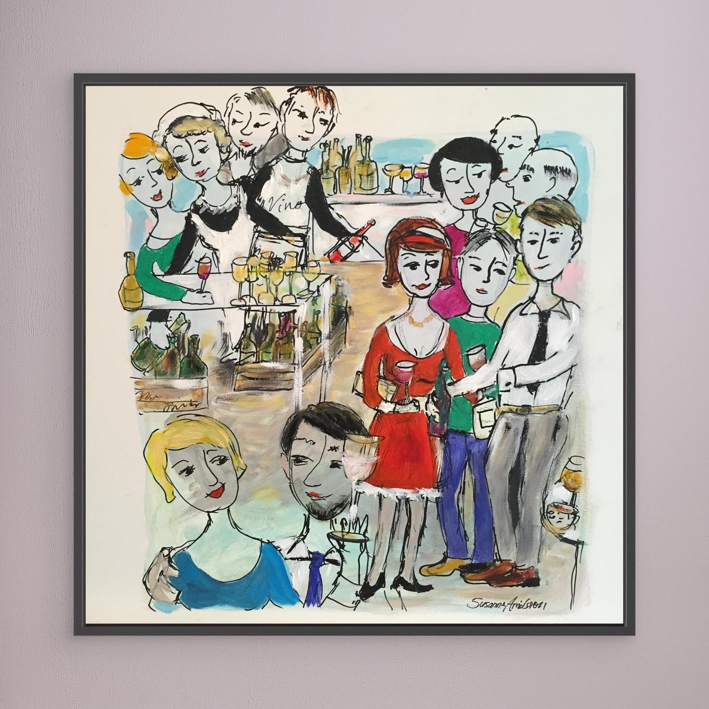 Konsttryck på duk - Vinprovning i färg och glädje