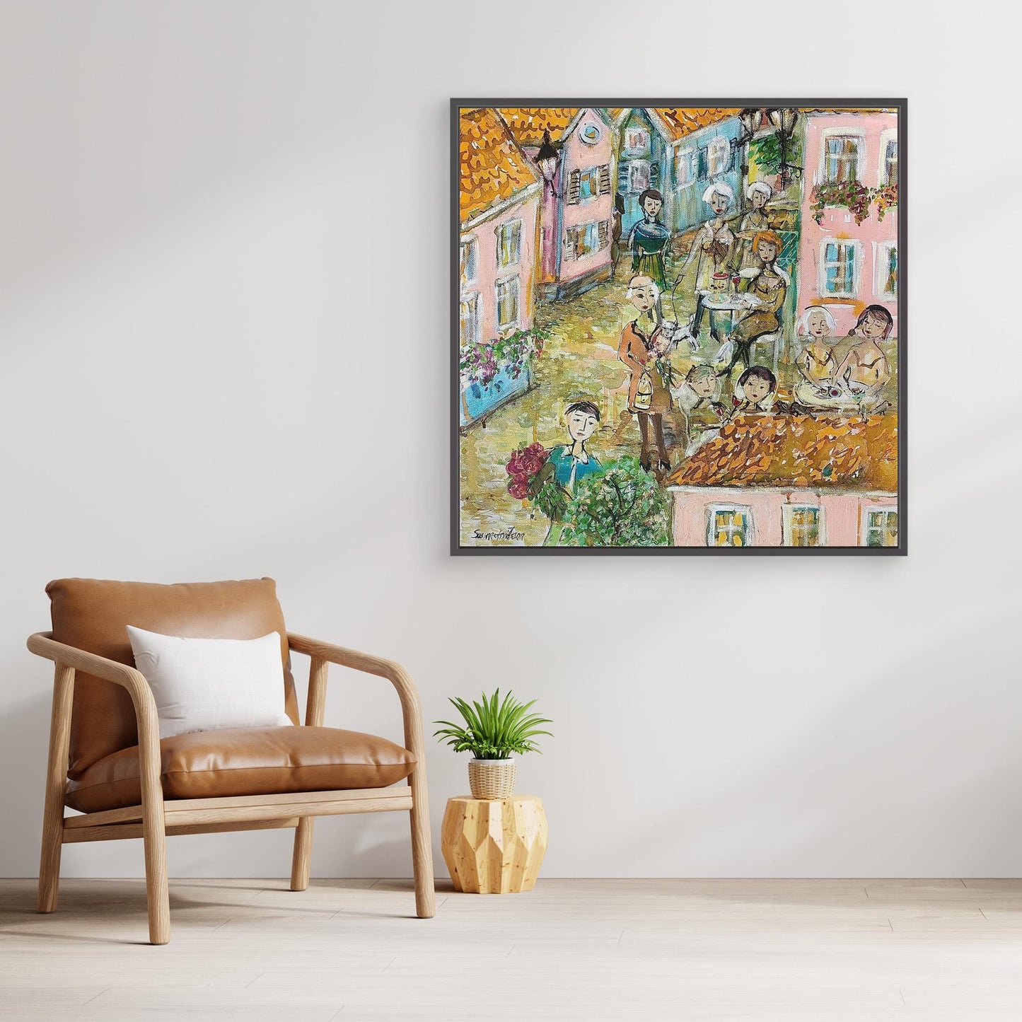 Småstadsliv - Konsttryck på canvasduk