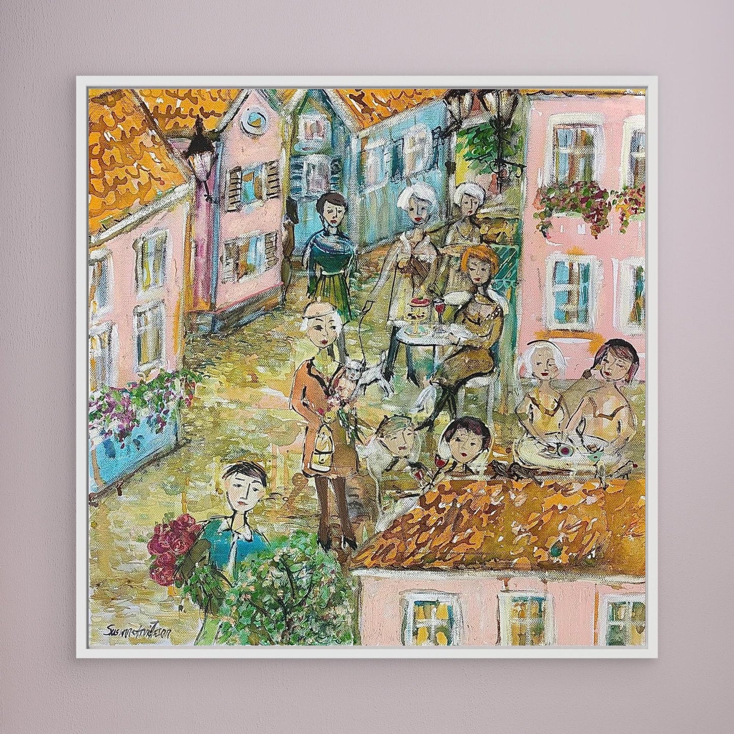 Småstadsliv - Konsttryck på canvasduk