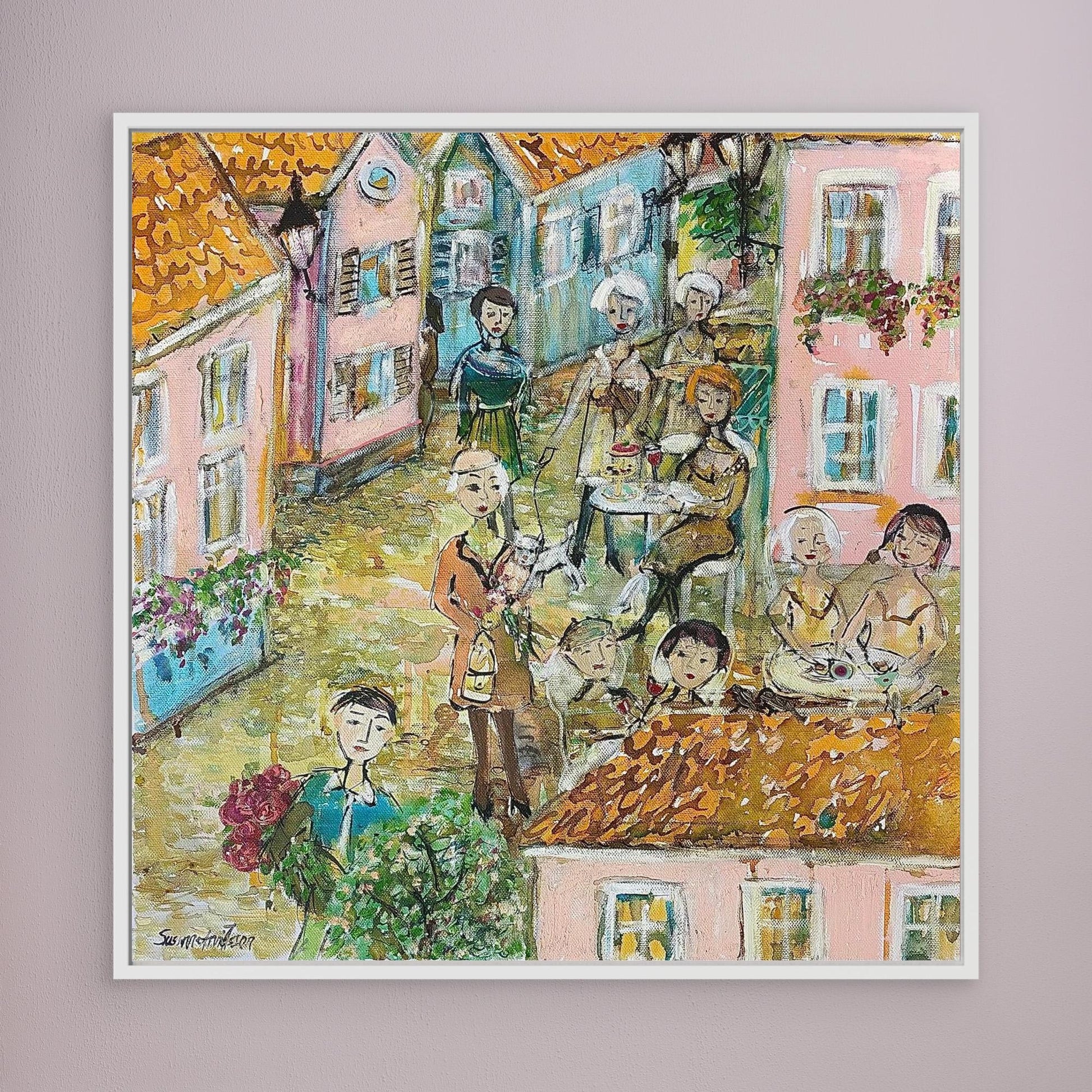 Småstadsliv - Konsttryck på canvasduk