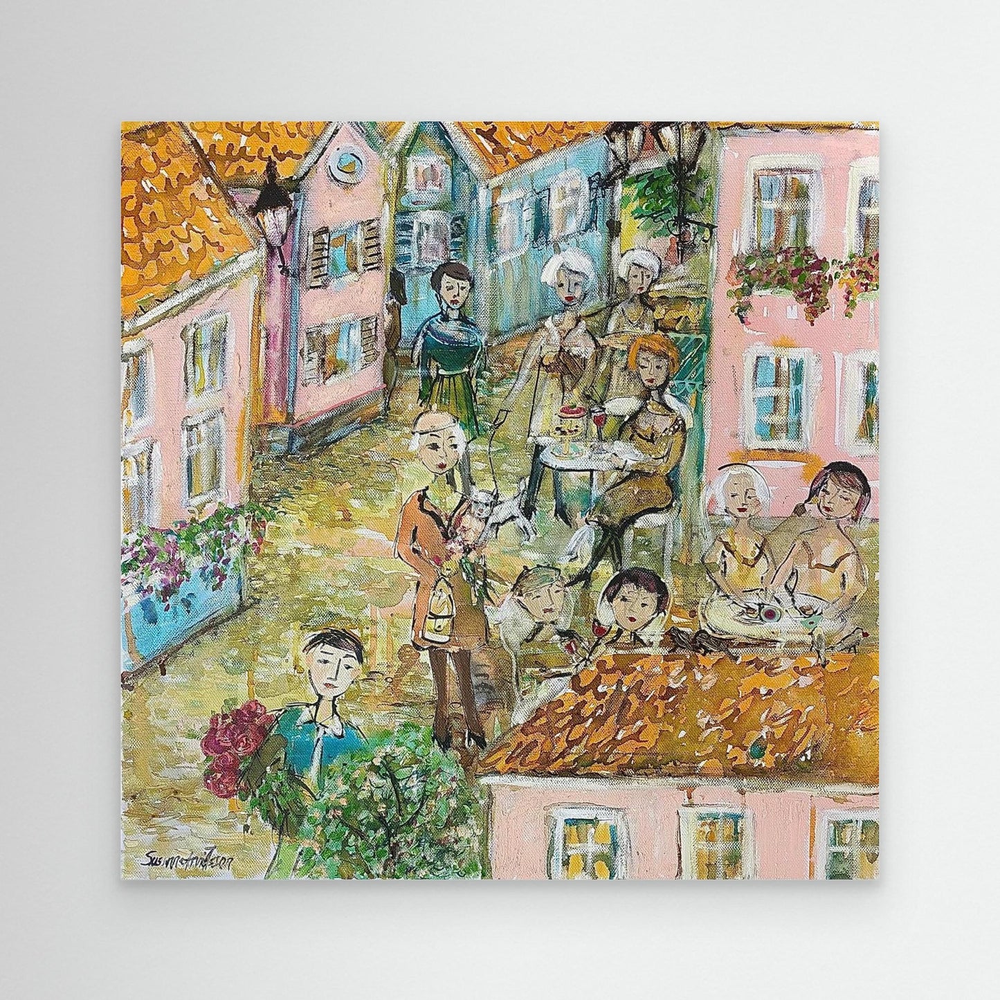 Småstadsliv - Konsttryck på canvasduk