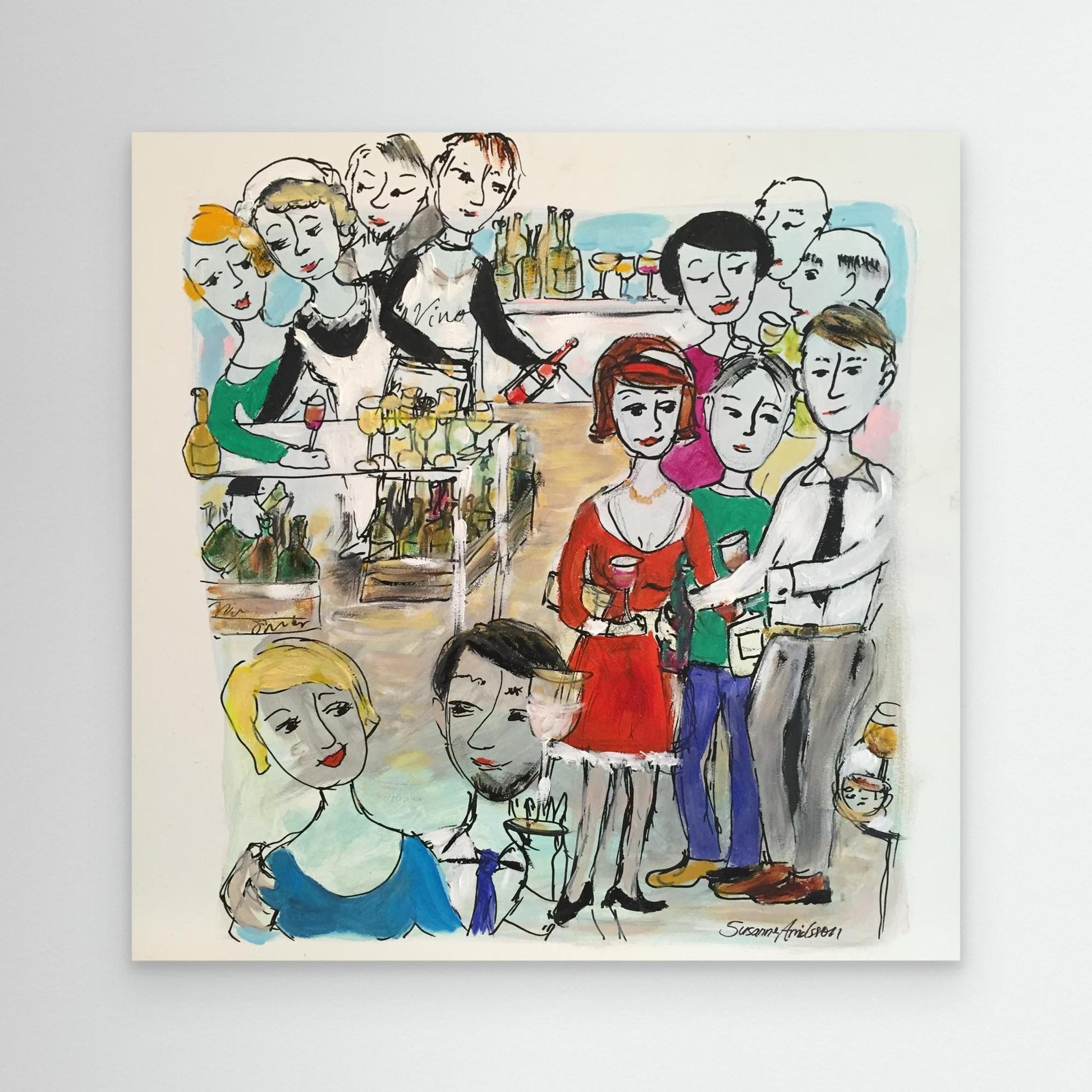 Konsttryck på duk - Vinprovning i färg och glädje