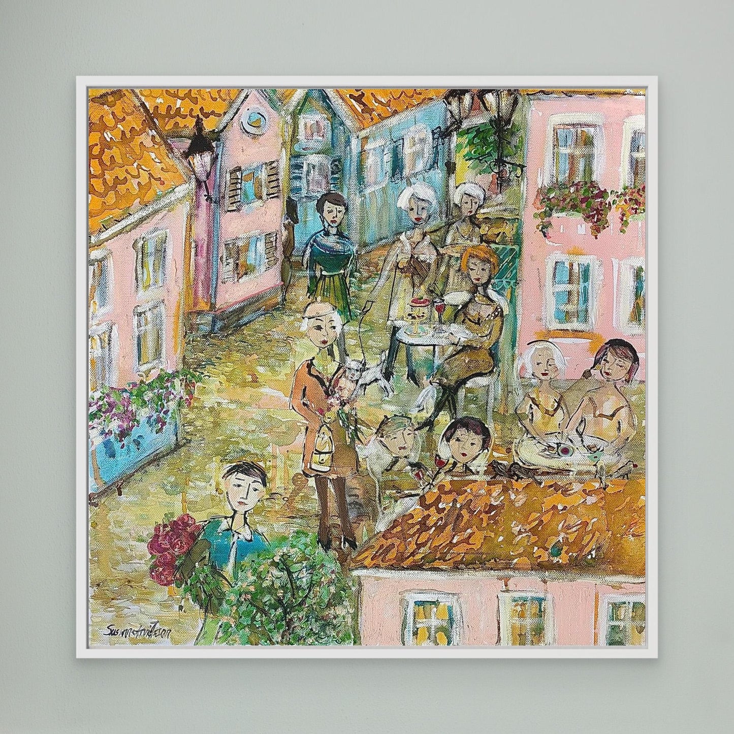 Småstadsliv - Konsttryck på canvasduk