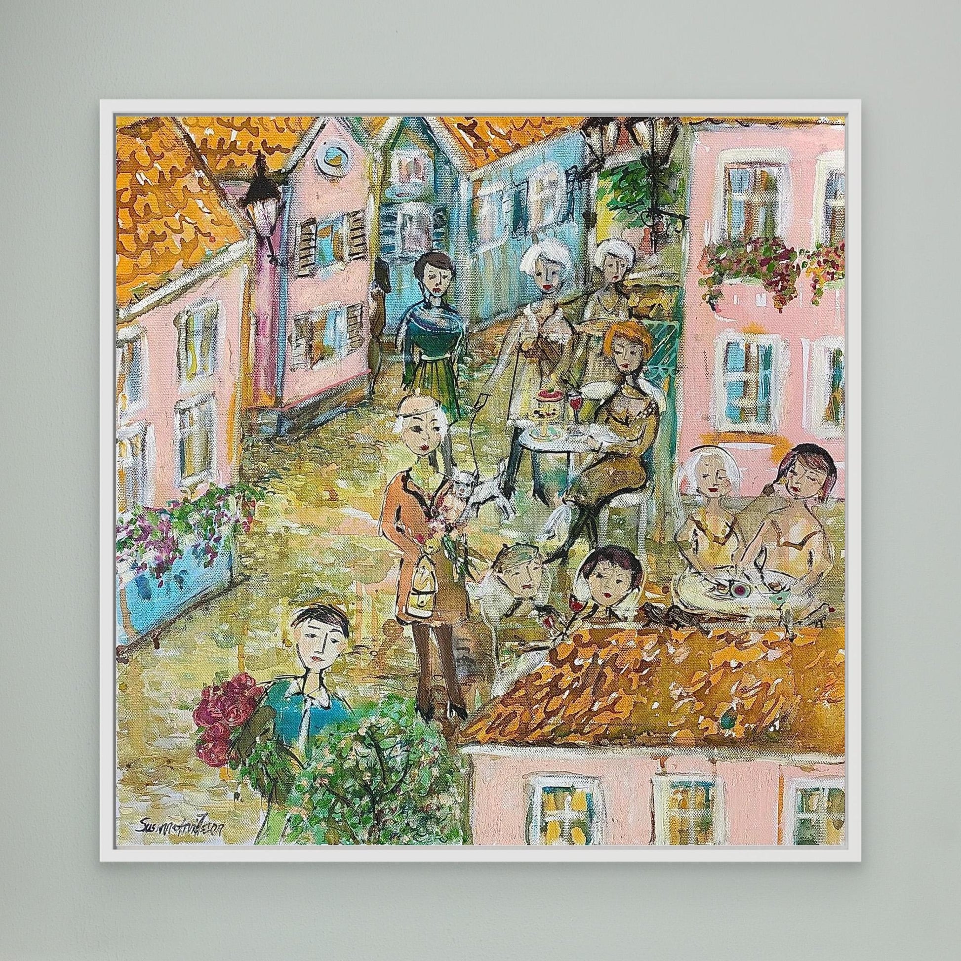 Småstadsliv - Konsttryck på canvasduk