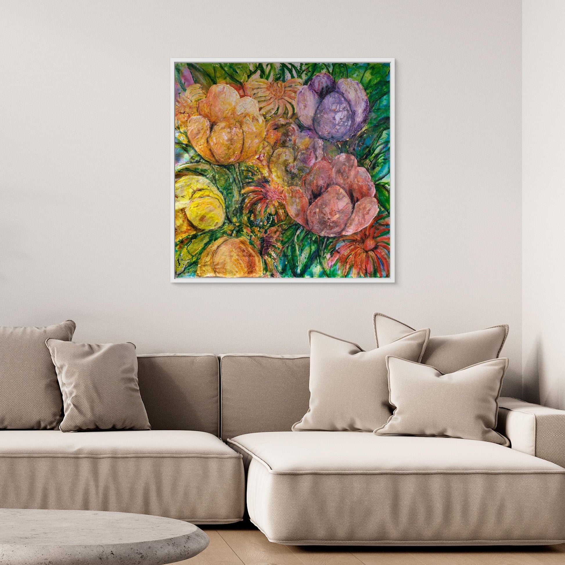 Abstrakt blomsterkonst – färgsprakande tryck på canvas